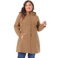 thumbnail image 2 of DARING DIVA Women's Plus Size Single Breasted Detachable Hooded Overcoat 3X Camel, 2 of 6