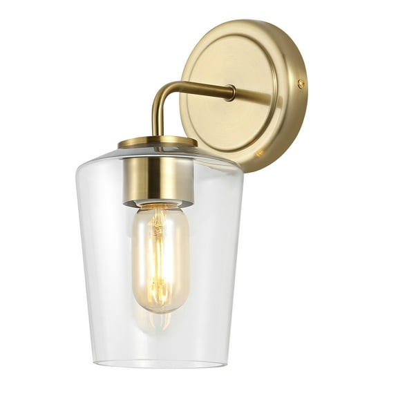 SAFAVIEH Prospect LED Satin Brass Wall Sconce with Clear 100% Glass Shade