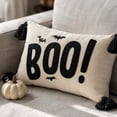 thumbnail image 5 of Throw Pillow Embroidered Boo Decor with Bat Motif for Halloween Decor Holiday Decor Cream Tasseled Decorative Pillow for Party, 5 of 6