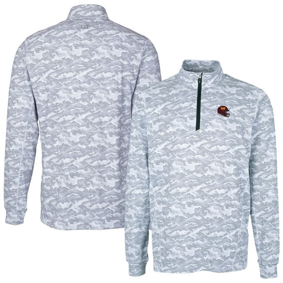 Men's Cutter & Buck Charcoal Washington Commanders Helmet Traverse Camo Print Stretch Quarter-Zip Pullover Top