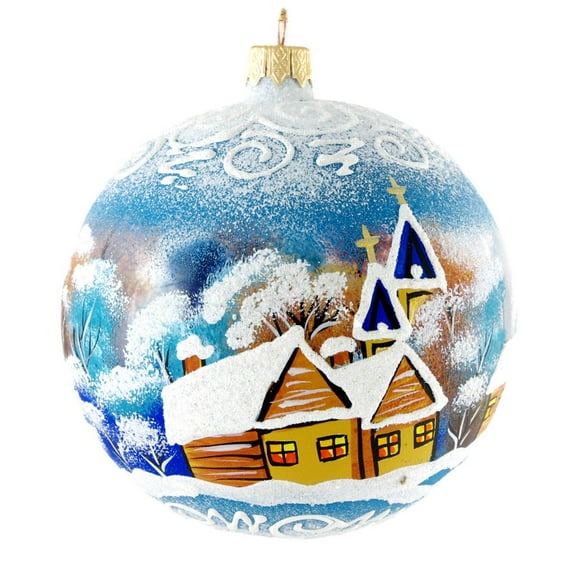 "Sleepy Winter Village" Hand Painted Christmas Ball
