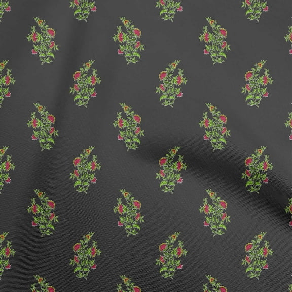 oneOone Polyester Spandex Black Fabric Asian Ajrakh Floral Fabric For Sewing Printed Craft Fabric By The Yard 56 Inch Wide
