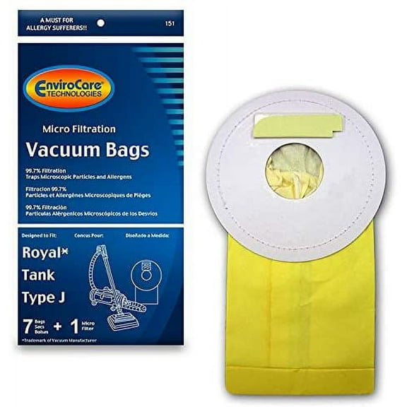 EnviroCare Replacement Micro Filtration Vacuum Cleaner Dust Bags made to fit Royal Tank Type J. 7 pack and 1 Filter