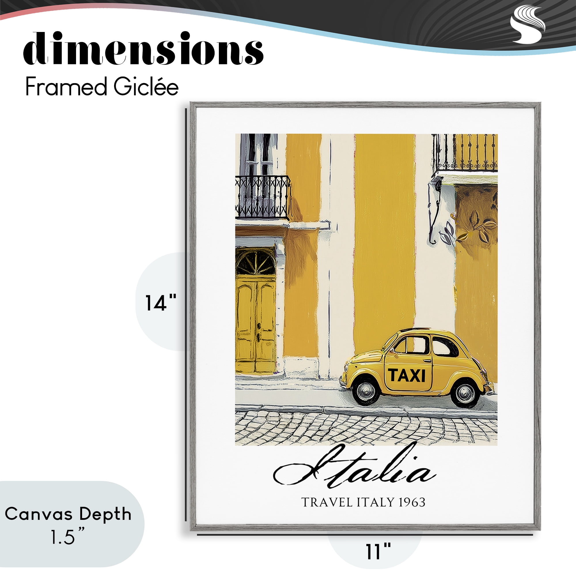Stupell Industries Travel Italia Taxi Gray Framed Giclee Art, design by Annabelle Hall