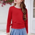 thumbnail image 4 of Annhoo Girls Long Sleeve T Shirts Cute Ruched Knot Side Tops Kids Spring Fashion Round Neck Blouses 3-13 Years, 4 of 8