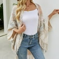 thumbnail image 5 of Xfvqtps Women Cape Tassel Collar Fringed Hem Open Front Cloak Colorful Striped Knitting Loose Windproof Coldproof Warm Winter Long Coat Beige, 5 of 8