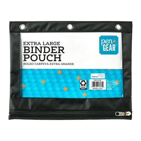 Pen + Gear Extra Large Polyester Binder Pouch Pencil Case, Black, 11" x 8.75"