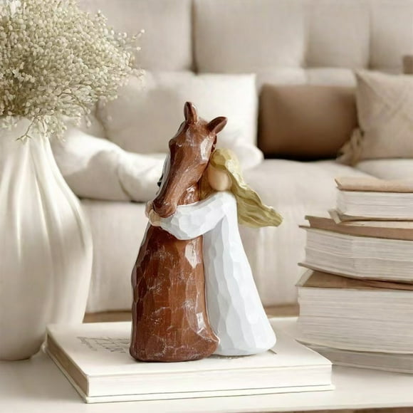 Fzsteel Year of The Horse Resin Statue with Girl Figure for Desk Decor, Compact 5.91x3.46 Inch Decorative Ornament for Shelves and Entryways, Meaningful Gift for Holiday and Seasonal Home Décor