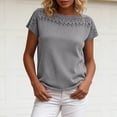 thumbnail image 4 of ClodeEU Women's Crewneck Short Sleeve Top with Cutout ,Casual Solid Color Summer Blouse Dark Gray,Women's Plus M, 4 of 7