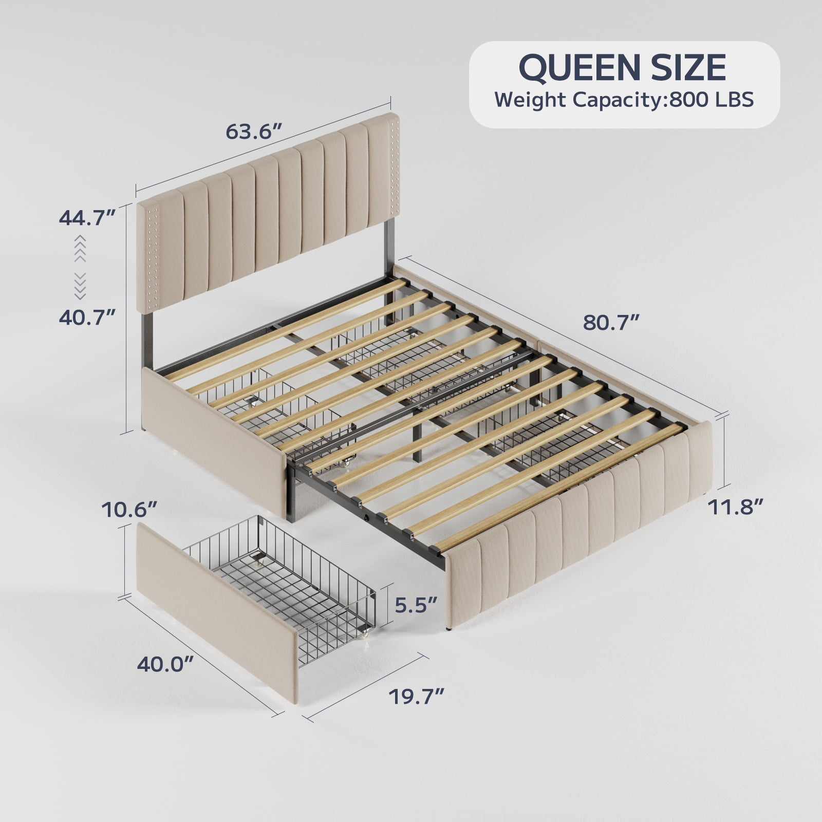 Asofer Ultimate Storage Bundle: Queen Bed with 4 Drawers, 6 & 5-Drawer Dressers & 2 Nightstands, White