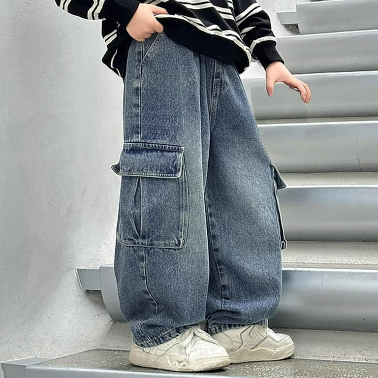 ZACPNCV Boys Baggy Jeans for Kids Teen Casual Straight Wide