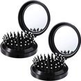 thumbnail image 1 of 2 piezas (negro) cepillos de pelo plegables con espejo de viaje, redondo, portátil, plegable, de bolsillo, mini peine para el pelo, compacto, tamaño de viaje, peine de masaje para hombres y mujeres, 1 of 5