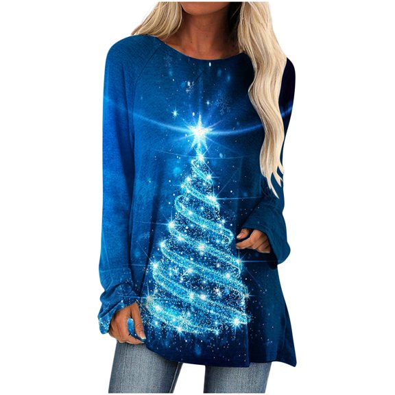 USSUMA Women's Merry Christmas Sweatshirt Tops, Blouses for Women Casual Long-Sleeve Xmas Reindeer Wine Glass Printing Blouses 2022 Bohemian Comfort Round Neck Sweatshirts