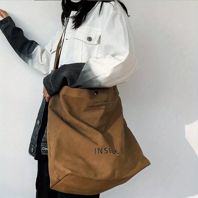 Casual Large-capacity Fashion Shoulder Bag, Alphabet Print Zipper Trendy Handbag With Adjustable Strap