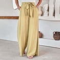 thumbnail image 7 of Maean Summer Pants for Women Trendy Elastic High Waist Wide Leg Bowknot Belted Pleated Trousers with Pockets, 7 of 7