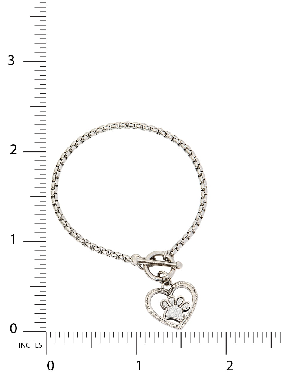 Connections from Hallmark Glitter Paper Paw Toggle Bracelet 7.50 in, Stainless Steel