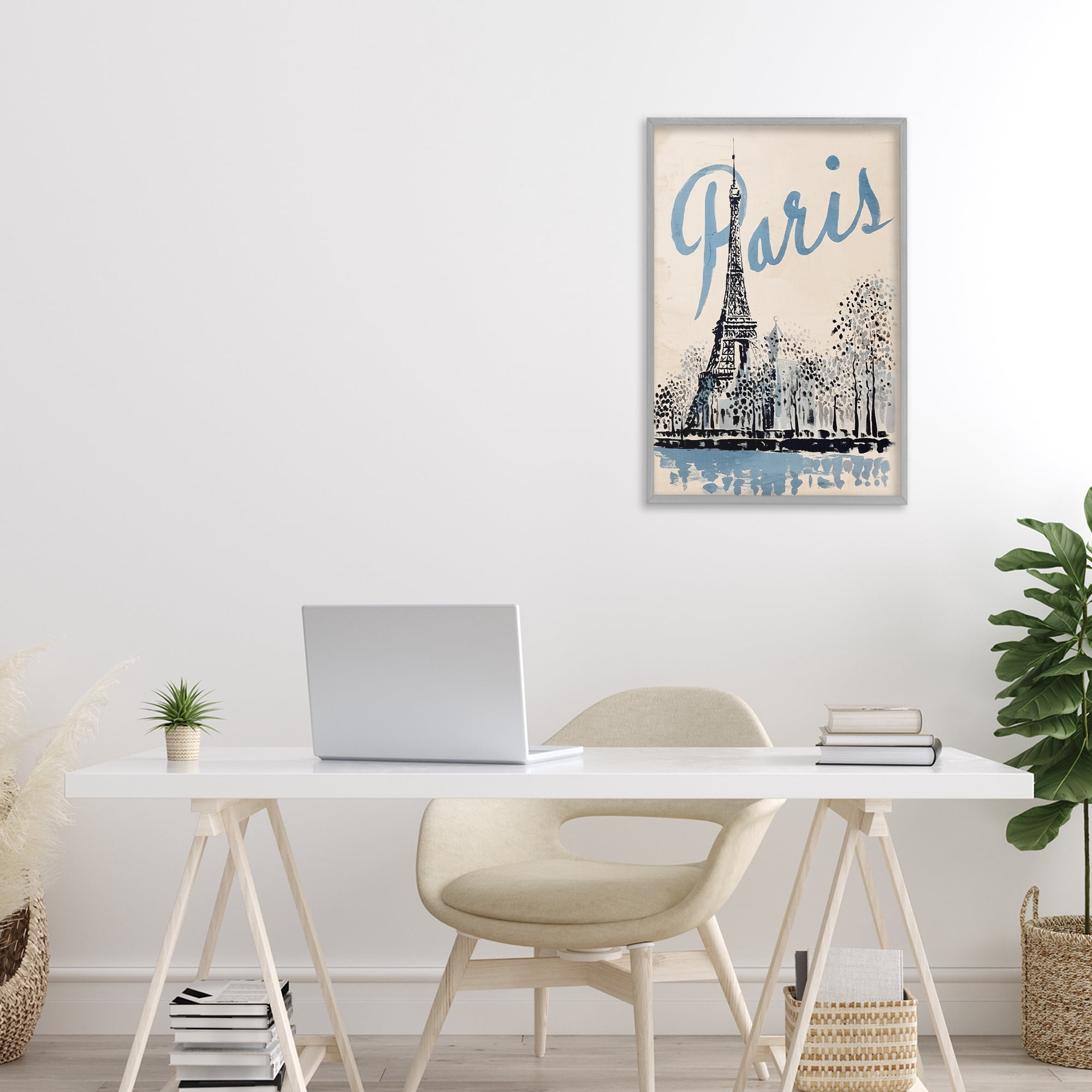Stupell Industries Blue & Beige Paris Travel Gray Framed Giclee Art, design by Annabelle Hall