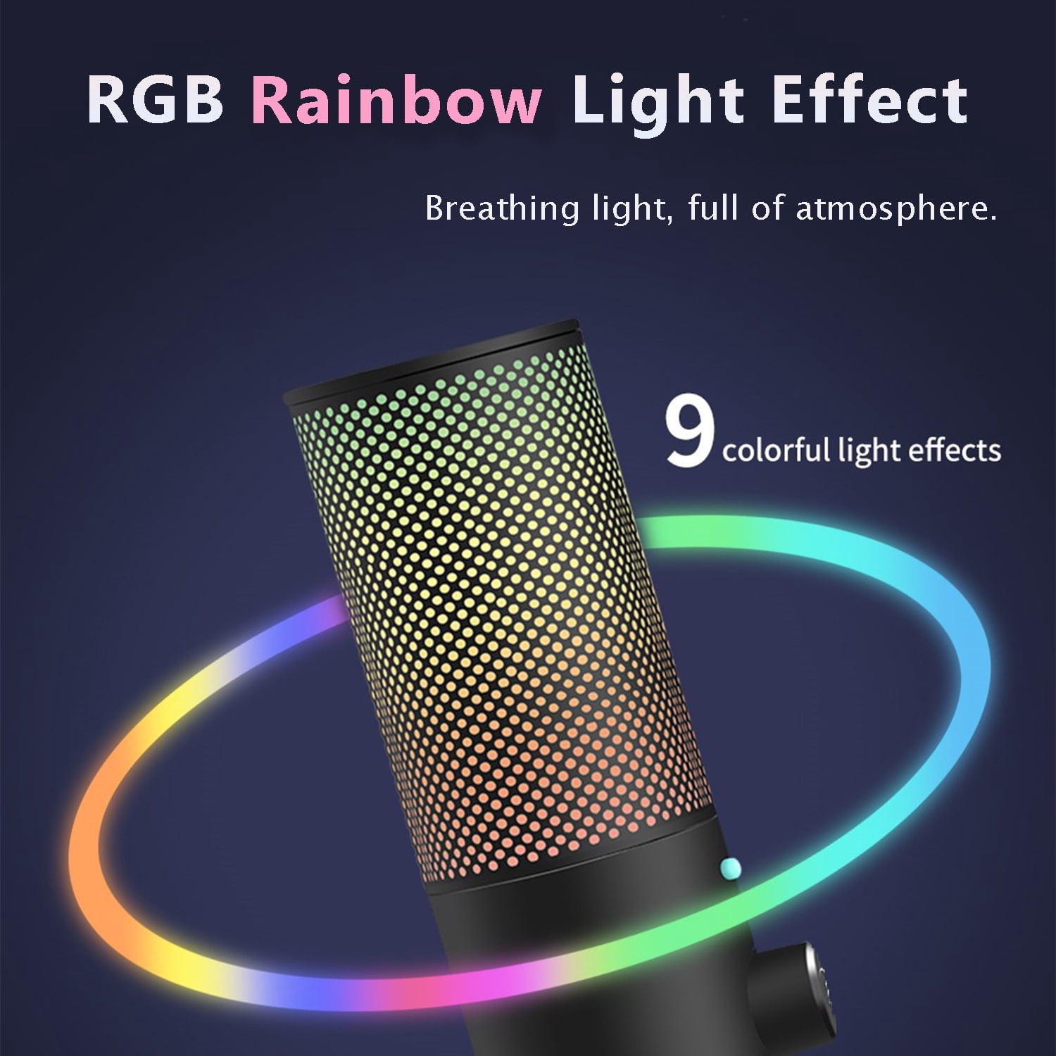 RONY USB Gaming Microphone with RGB Light One Key Mute Noise Cancel for Computer, Black