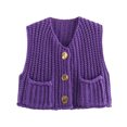 thumbnail image 3 of HH TRAF Mujeres Vintage Tops de punto Sin mangas Bolsillo decorado Chaleco casual de un solo pecho Top 2024 Chaleco corto sólido para mujer, 3 of 5