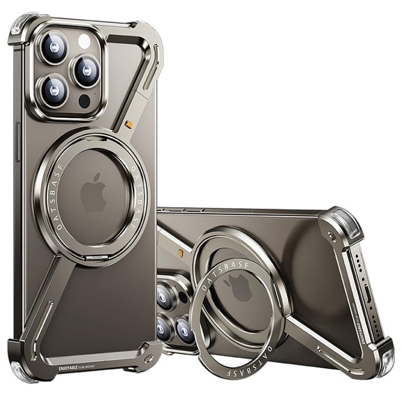 Metal Magnetic Case for iPhone 15 Pro Max 14 13 Z Shape Frameless Design 360° Rotation Kickstand