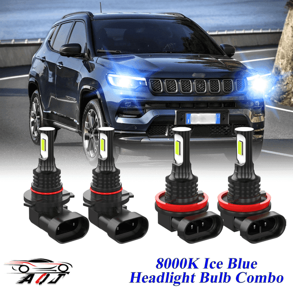 8000K Ice Blue LED Headlight Bulbs Combo Kit For Jeep Compass 2011-2022