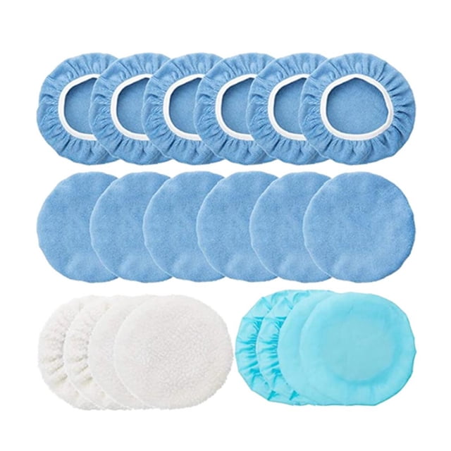 FlyFlise 20pcs 5-6 Inch Buffer Bonnets Waxers Bonnet Set 12 Microfiber 4 Wool