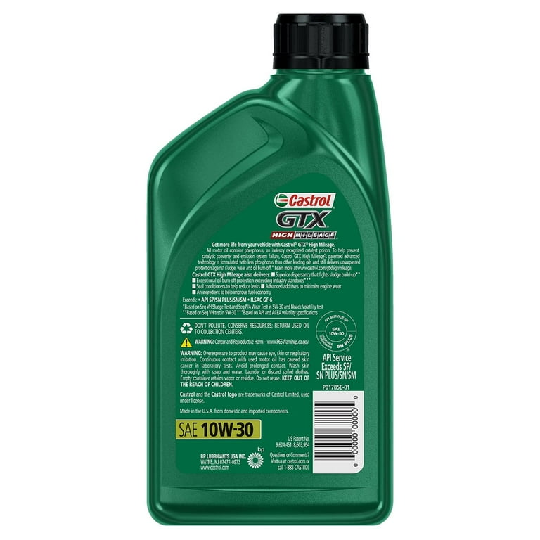 Castrol GTX High Mileage 10W 30 Synthetic Blend Motor Oil 1 Quart