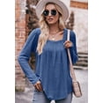 thumbnail image 2 of Womens Long Sleeve Tops 2024 Shirt Women Casual Square Neck Blouses Trendy Colour Block Tops Casual Bubble Sleeve Shirts (Blue,X-Large), 2 of 6