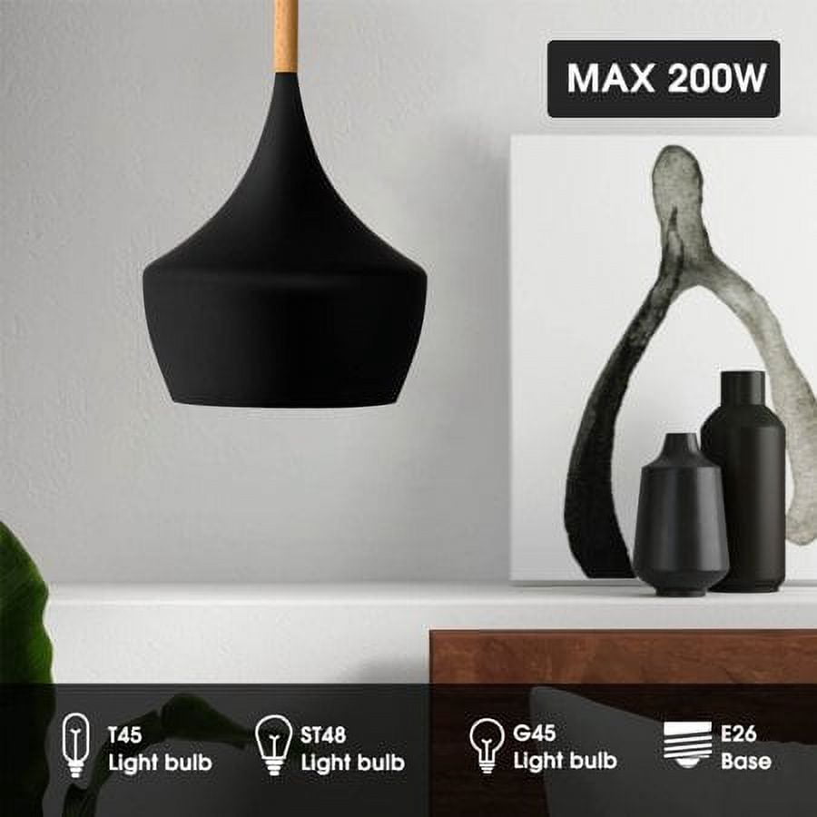 LOHASLED 1-Light Industrial Pendant Light Fixtures, Matte Black Vintage Farmhouse Hanging Lighting, Barn Kitchen Ceiling Lamp Fixture for Dining Room Decor
