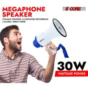Megaphone 30W Bull Horn PA Speaker w 800 Yards Range Loud Siren Voice Amplifier Portable