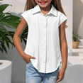 thumbnail image 6 of Fancifize Girls Button Down Shirts Cotton Linen Cap Sleeve Collared Blouses Solid Loose Casual Cotton Tops 3-14Y, 6 of 6