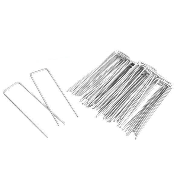 100 Pack 4 Inch Galvanized Landscape Staples, Heavy Duty U-Shaped Garden Stakes for Barrier Fabric Lawn Turf Drip Irrigation, Silver