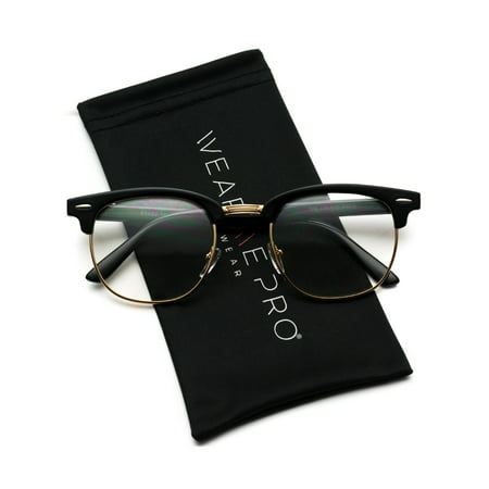 WearMe Pro - Vintage Inspired Classic Half Frame Horn Rimmed Clear Lens Glasses