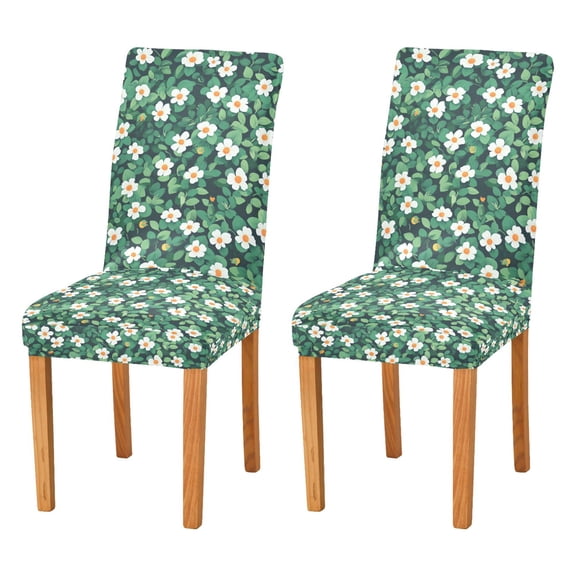 Yayeee 2 Pack Dining Chair Covers Stretch Parson Chairs Slipcovers Seat Protector, Small White Flowers