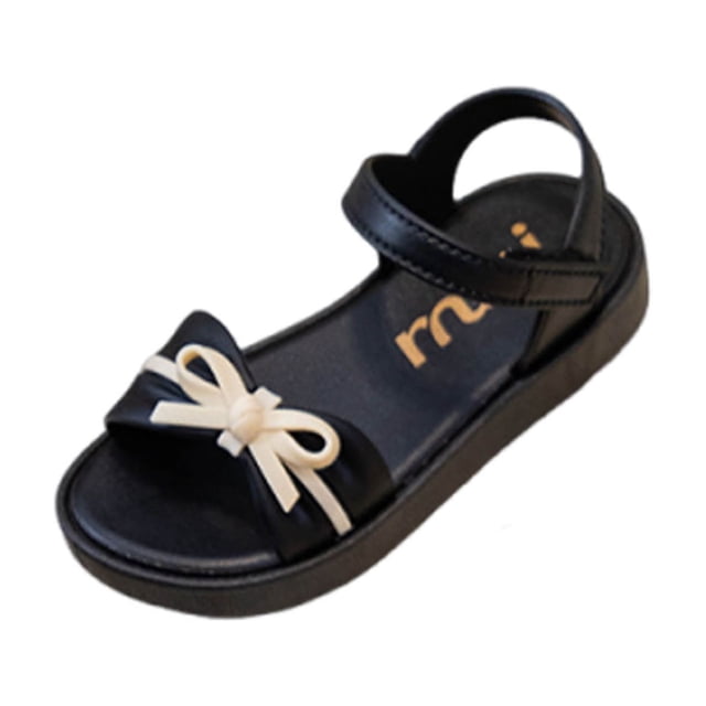 Xfvqtps Kids Girls Beach Sandals Bow Open Toe PVC Soft Sole Flats Hook and Loop Summer Shoes