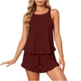 thumbnail image 5 of UAMVSH Pajama Sets for Women 2 Piece Ruffle Lounge Set Soft Crewneck Sleeveless Top with Shorts Sleepwear Set Cute Outfits, 5 of 7