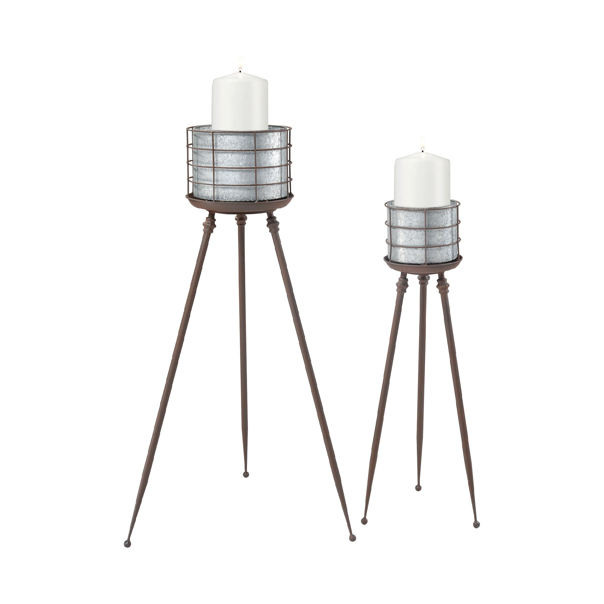 Set of 2 Gray and Brown Galvanized Metal Candle Holders 43" Walmart