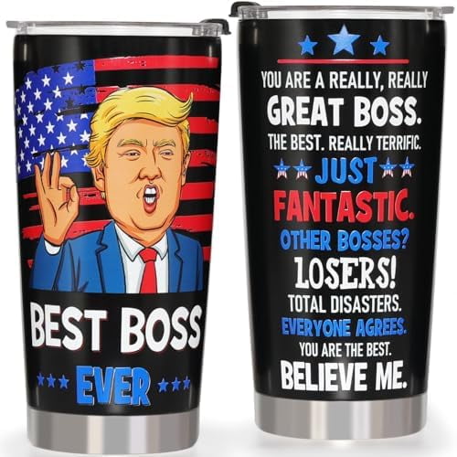 Best Boss Day Gifts for Men - Funny Christmas Birthday Gifts for Male Boss National Bosses Day Moving Farewell Appreciation Retirement Gift, Insulated Stainless Steel Travel Tumbler Cup, 20 OZ