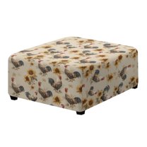 Xoenoiee Rooster Chicken Sunflower Print Stretch Square Ottoman Cover Washable Ottoman Slipcover Heavy-Duty Storage Ottoman Cover Foot Stool Cover with Elastic Bottom, L