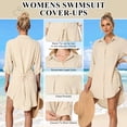thumbnail image 3 of liyiyiyia Beach Cover Ups for Women Swimsuit Cover Up Blouse Button Down Shirt Beach Dress Summer Tops Khaki, 3 of 8