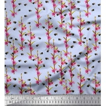Soimoi Cotton Duck Fabric Leaves,Floral & Honey Bee Insects Print Fabric by The Yard 56 Inch Wide