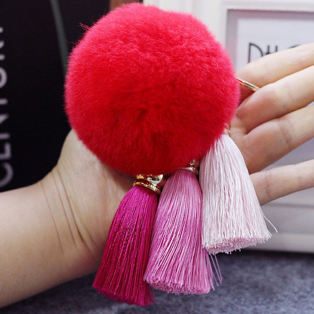 Women Furry Pompom Ball Tassel Keychain Keyring Bag Charm Decor Car Key Rings 