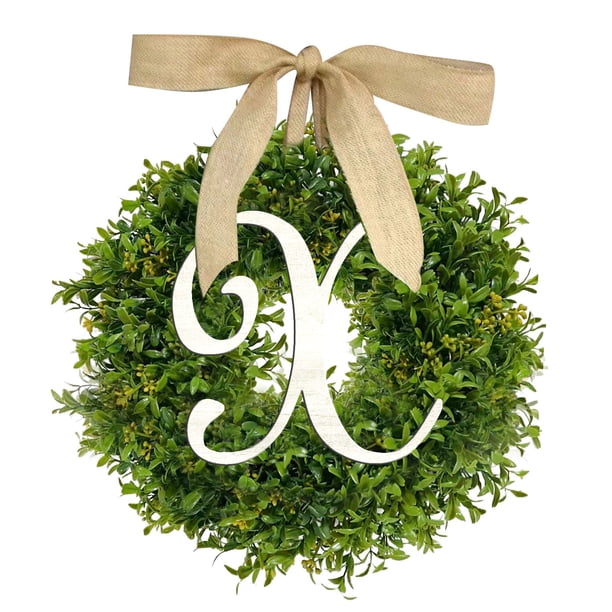 Teissuly Green Simulation Leaf Wreath 26 Letters Leaf Bow Hanging Decoration Home Front Door Decoration Teissuly WER202311216491