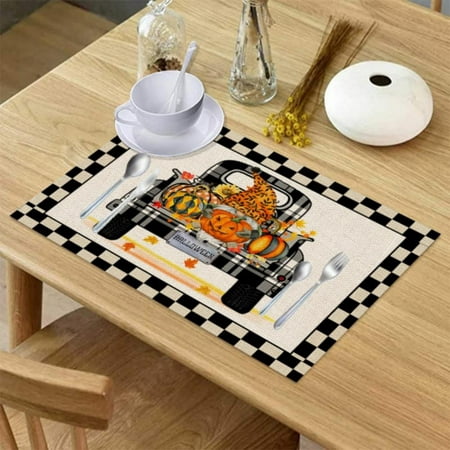 

Trick or Treat Placemats for Dining Table- Halloween Pumpkin Bat Stripe Pattern Table Mats Washable Outdoor Indoor Placemats for Home Party Wedding Holiday Decor Set of 4