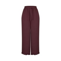 Diufon Womens Plus Size Wide Leg Pants Elastic High Waist Drawstring Pants Lace Patchwork Hem Pants