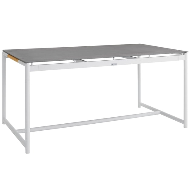 Crown Table à Manger d'Extérieur en Aluminium Blanc et Teck avec Dessus en Pierre