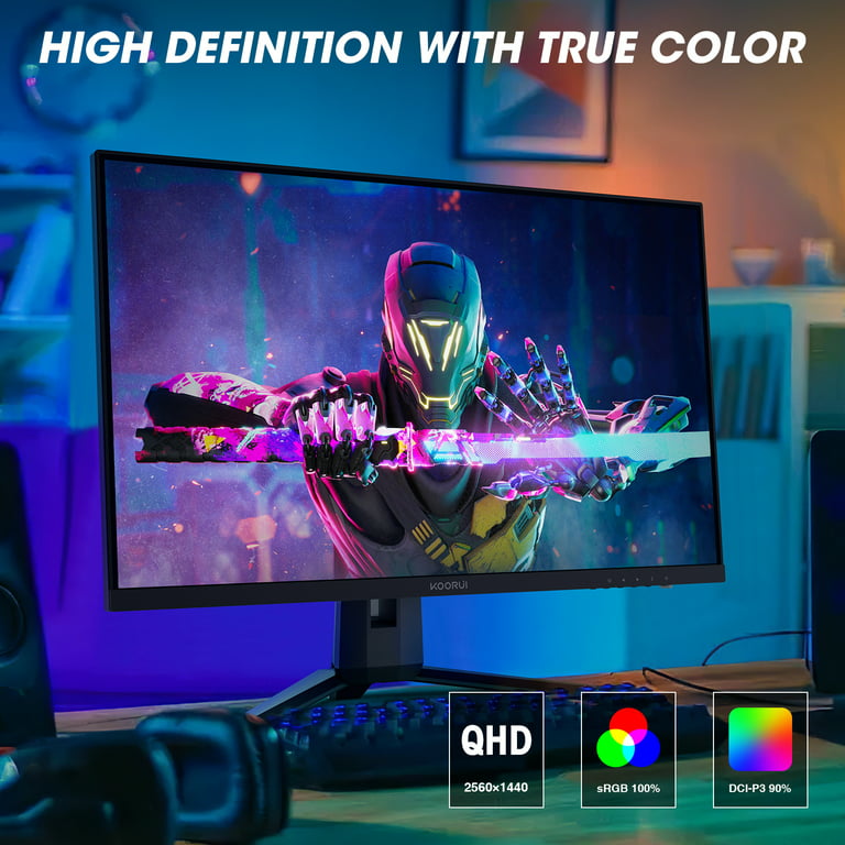 KOORUI 27 Gaming Monitor, WQHD (2560 x 1440), 240HZ, Mini-LED, 95% DCI-P3  99% Adobe RGB 100% sRGB, Display HDR 1000, Tilt Pivot Swivel Height