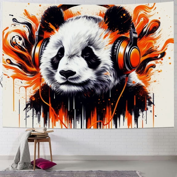 BCIIG Panda Headphones Modern Art Tapestry Wall Hanging Unique Style Graphic Tapestries Home Decor for Living Room Bedroom Apartment 60x50inch