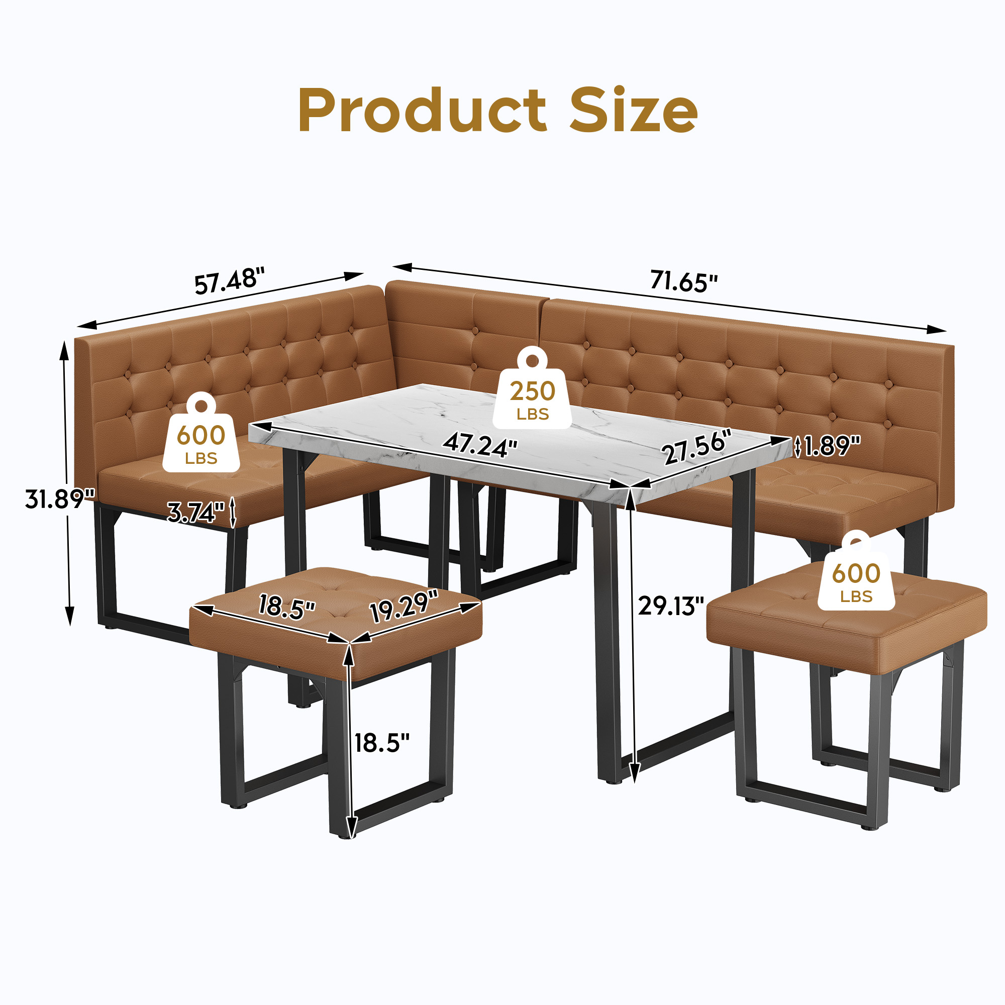 Brafabhome 5 Piece Corner Dining Table Set, 72 Inch Breakfast Nook with Banquette, Modern Kitchen Table with Storage Bench for 6 | Orange