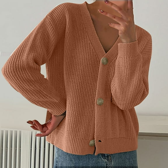 AOOCHASLIY Clearance Ladies Coat Women Button Long Sleeve Ladies Casual Loose Outing Sweater Fashion Coat